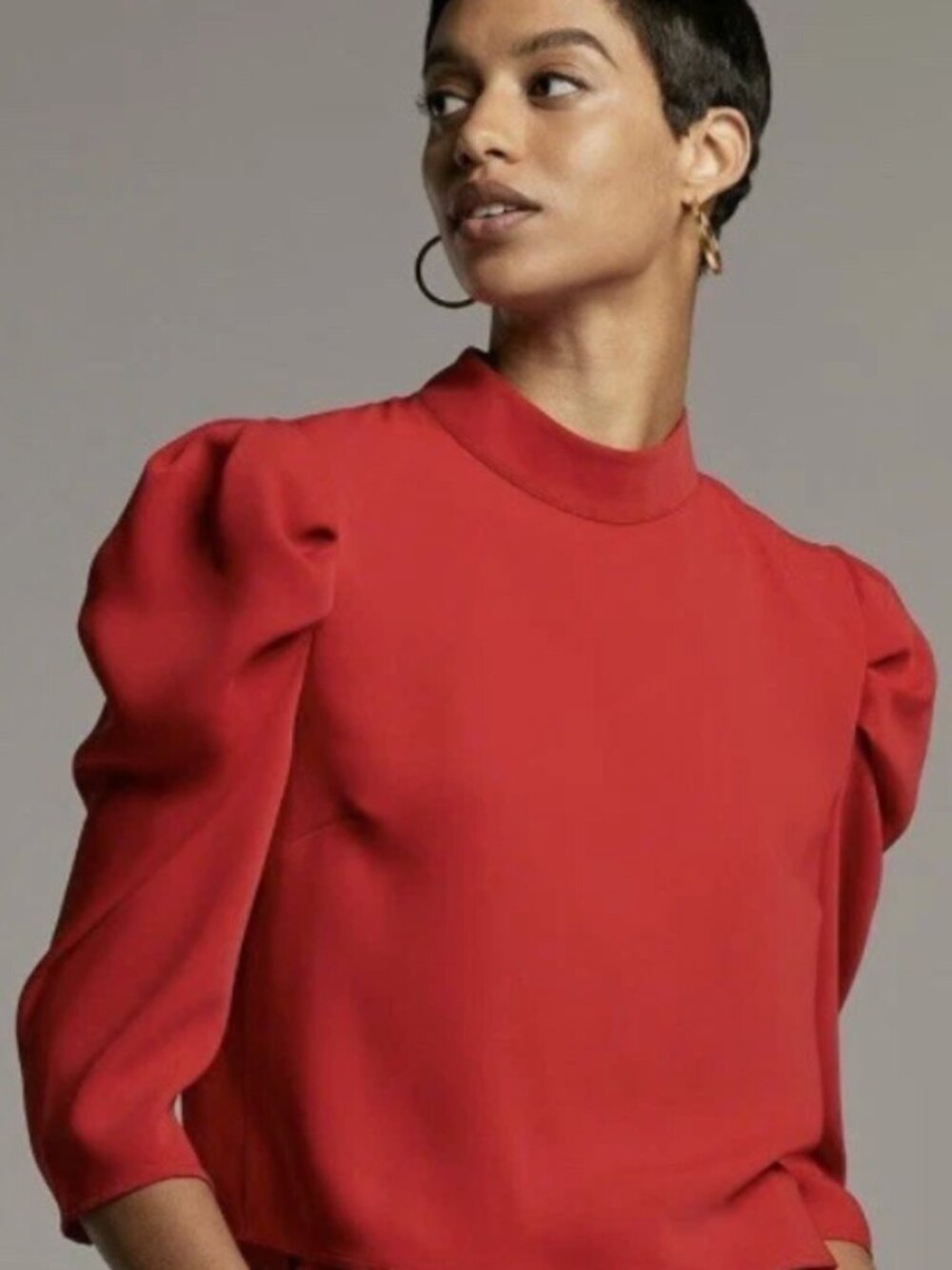 Aritzia, Babaton Kuma Mock Neck Puff-Sleeve Blouse Size Medium - Red